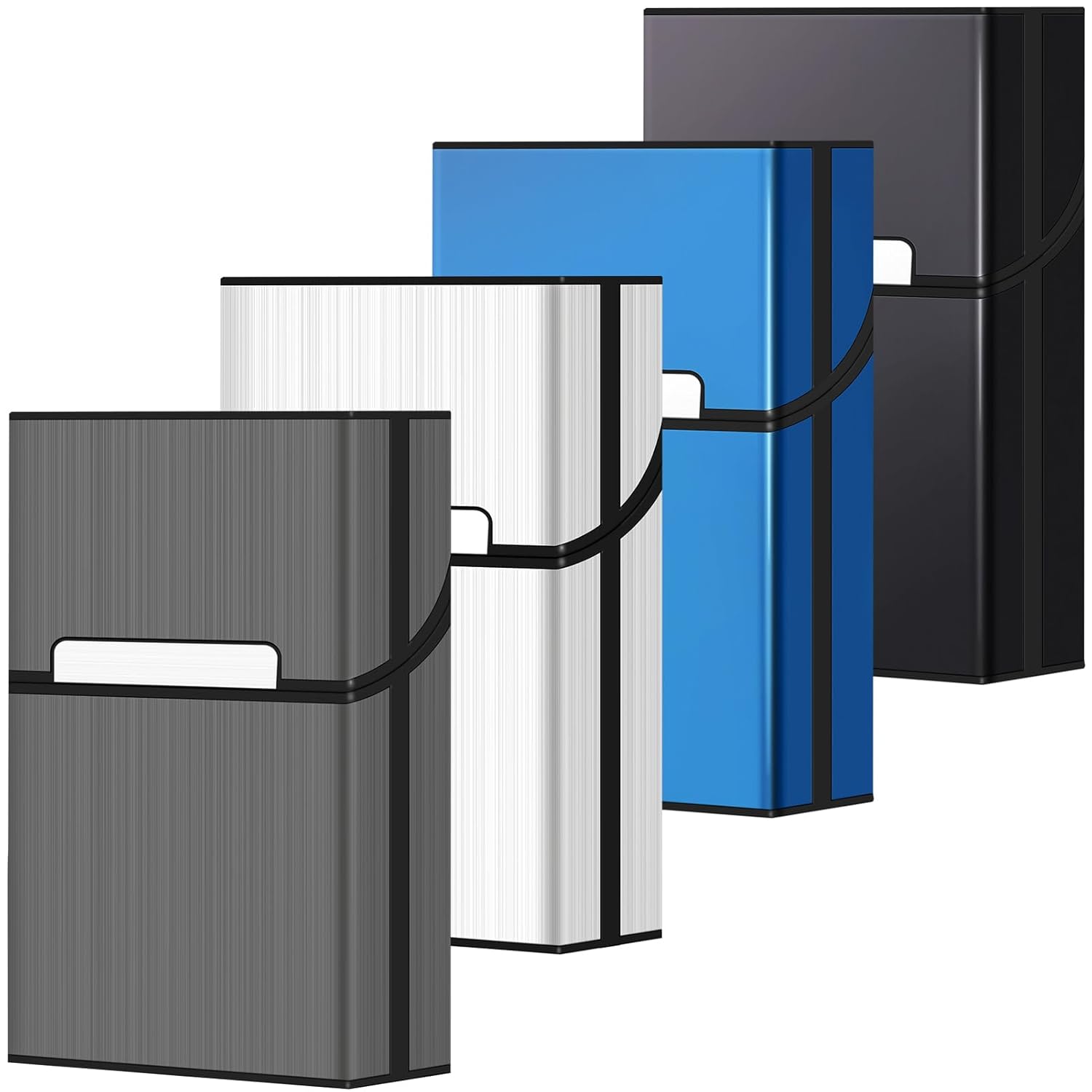 roygra Cigarette Case (4 Pack), Magnetic Switch 20pcs Cigarette Holder Case for Men Women, Cigarettes Smoking Accessories, Metal and Plastic Box for Smoke (85mm King Size)