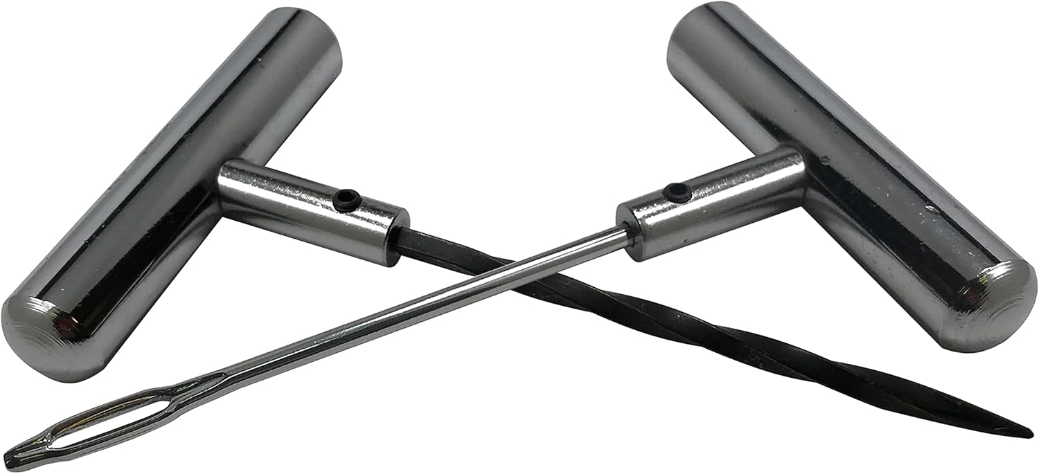 Sherco-Auto Stainless Steel Solid T-Handle Set - Pro Heavy Duty Spiral Probe & Split Eye Needle Tire Repair Set for Tire Plug Kits & Patch/Fix Tire Plugs