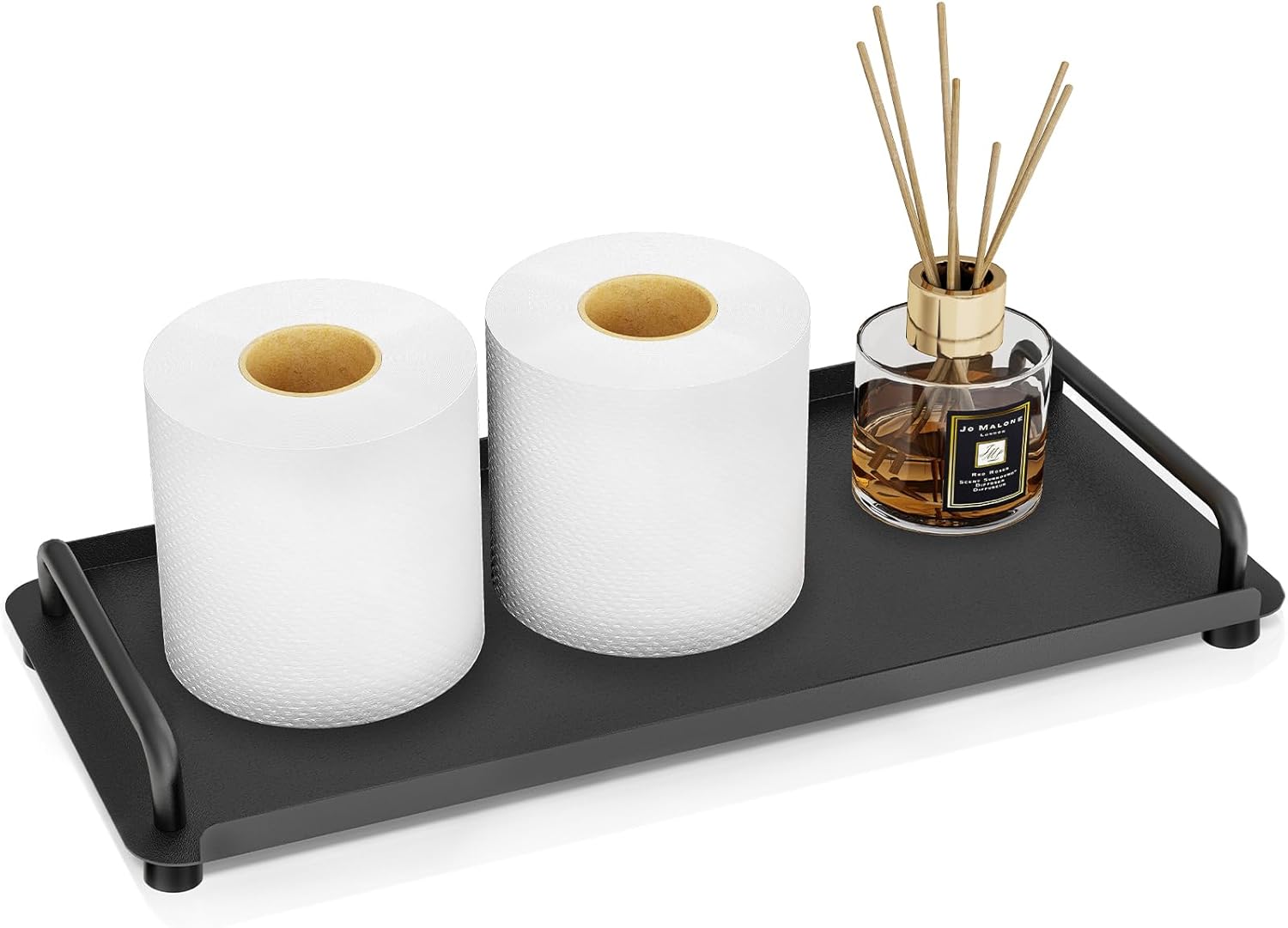 Toilet Paper Basket, Tank Tray with Handle, Bathroom Counter Storage Tray for Kitchen (Black)