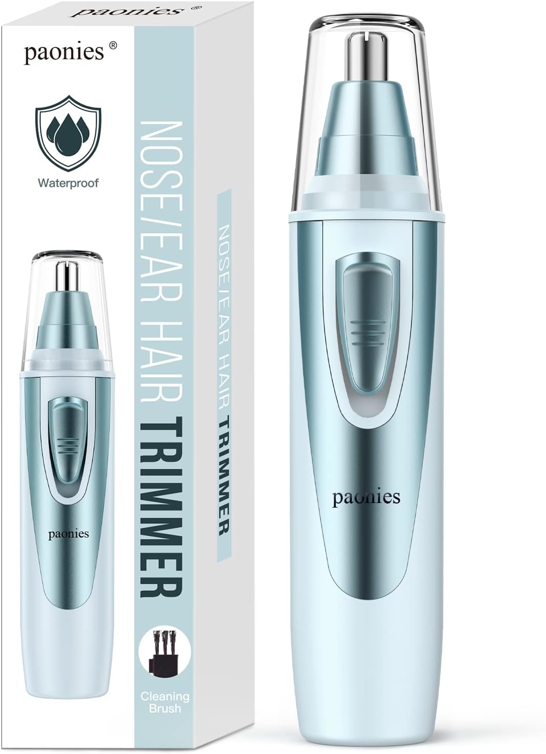 Ear and Nose Hair Trimmer Clipper, 2025 Professional Painless Eyebrow & Facial Hair Trimmer for Men Women, Battery-Operated Trimmer with IPX7 Waterproof, Dual Edge Blades for Easy Cleansing, Blue