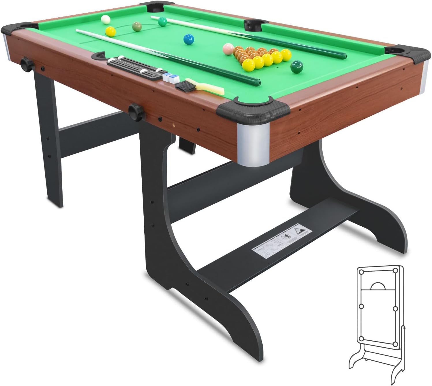 HLC 5FT Pool Table Folding Snooker Table Set - Sturdy Build, Comes with All Billiards Accessories, For Indoor and Outdoor Settings, Perfect for Both Kids and Adults