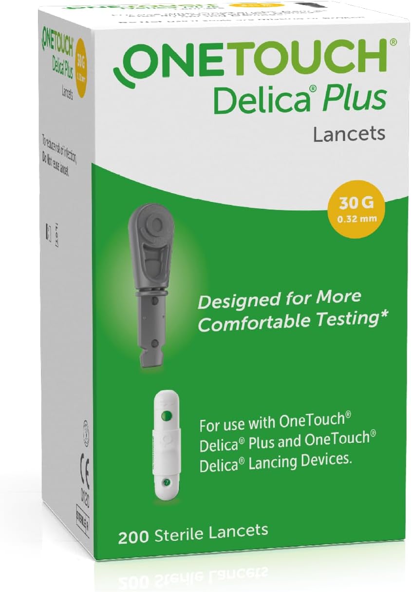 OneTouch® Delica® Plus Sterile Blood Glucose Test Lancets for Self-Monitoring of Blood Glucose I 200 Sterile Lancets I Blood Glucose Testing at Home or on the Go I 1 Pack with 200 Sterile Lancets
