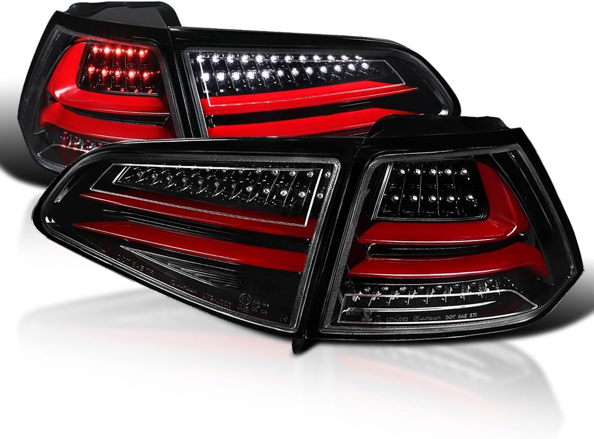 SPEC-D TUNING Jet Black Housing Red LED Bar Tail Lights Compatible with 2015-2017 Volkswagen Golf GTI Models, Left + Right Pair Assembly