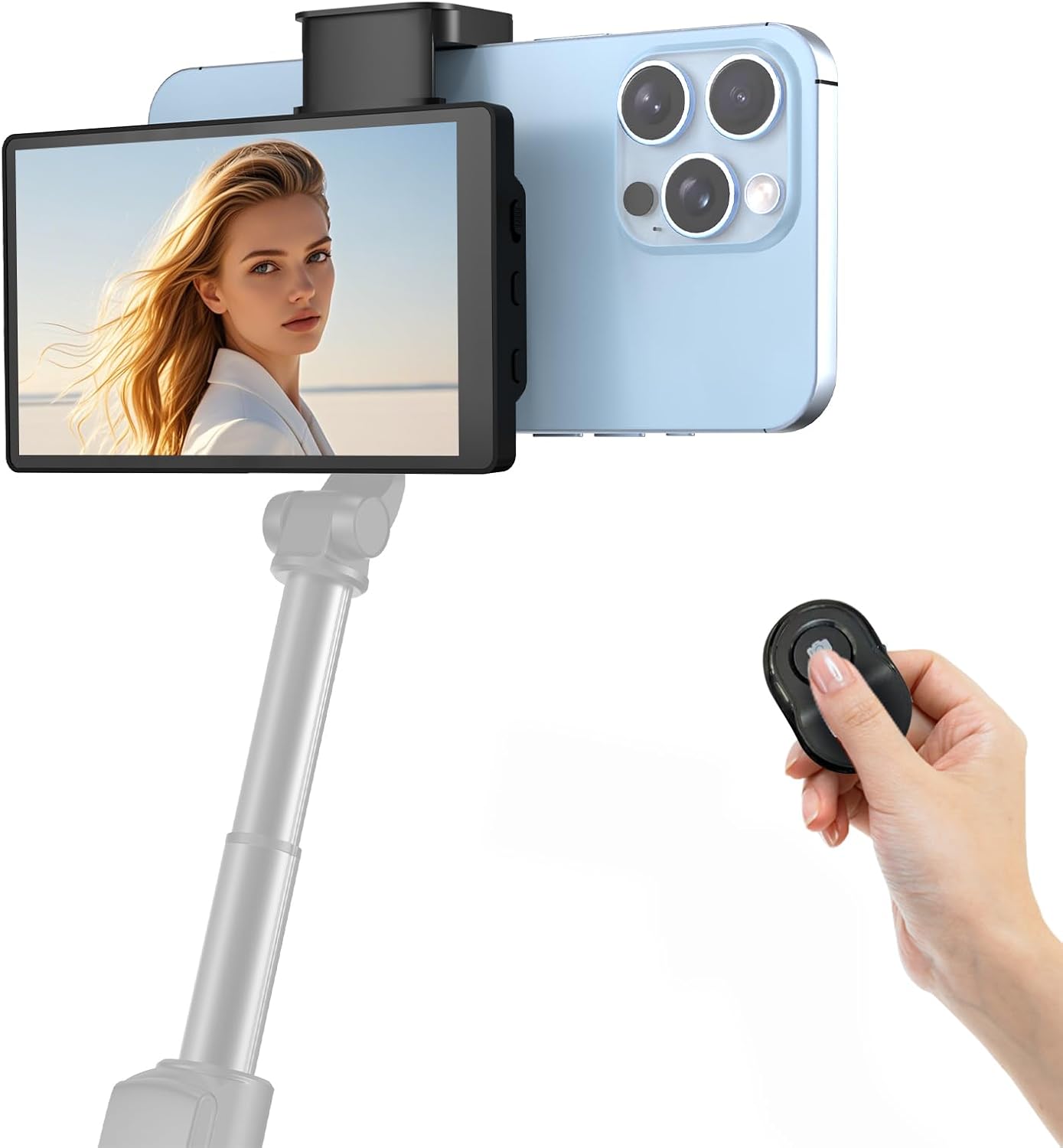 APEKX 5" Vlog Selfie Monitor Screen - Magnetic Clip Mount, 3-Way Connectivity (USB-C/HDMI/WiFi), Low Latency Live Streaming for iPhone 15-7 Plus & Android, TikTok/YouTube Ready (Black)
