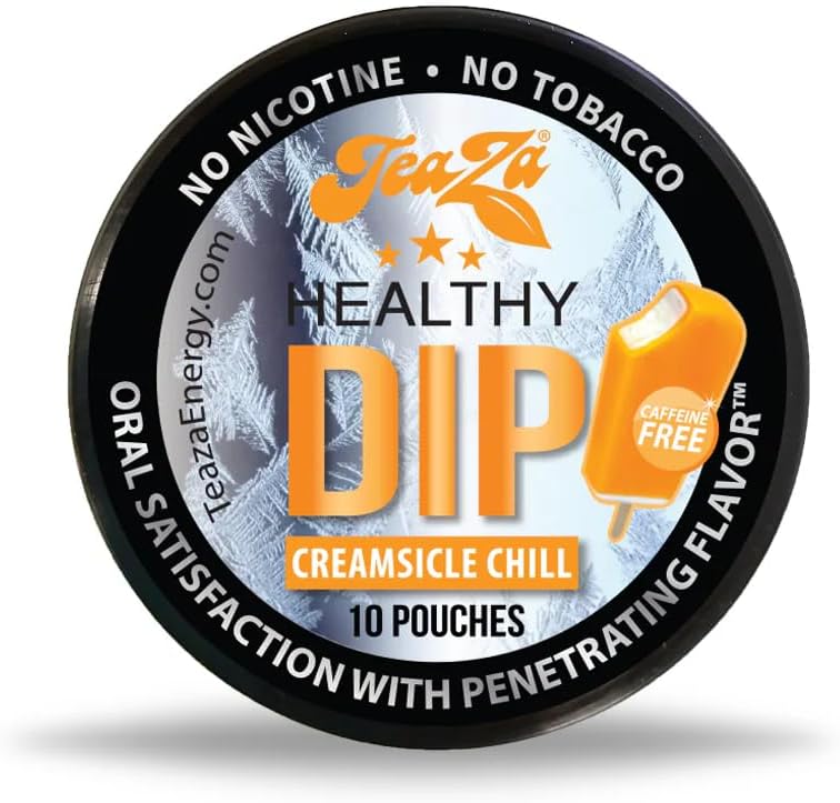 Teaza Energy Pouches, Tobacco Free Nicotine Free Dip Smokeless Alternative Snuff & Energy Dip Chewing Tobacco Alternative Healthy Dipping Premium Flavored - Creamsicle Chill (1 Puck)