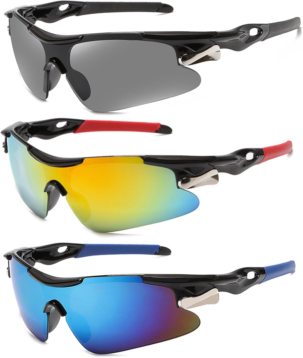 3 Pack Polarized Sports Sunglasses UV400 - Windproof Cycling Glasses for Men & Women, Lightweight TAC Lens for Driving, Fishing, Running, Outdoor Activities (Multiple Colors)