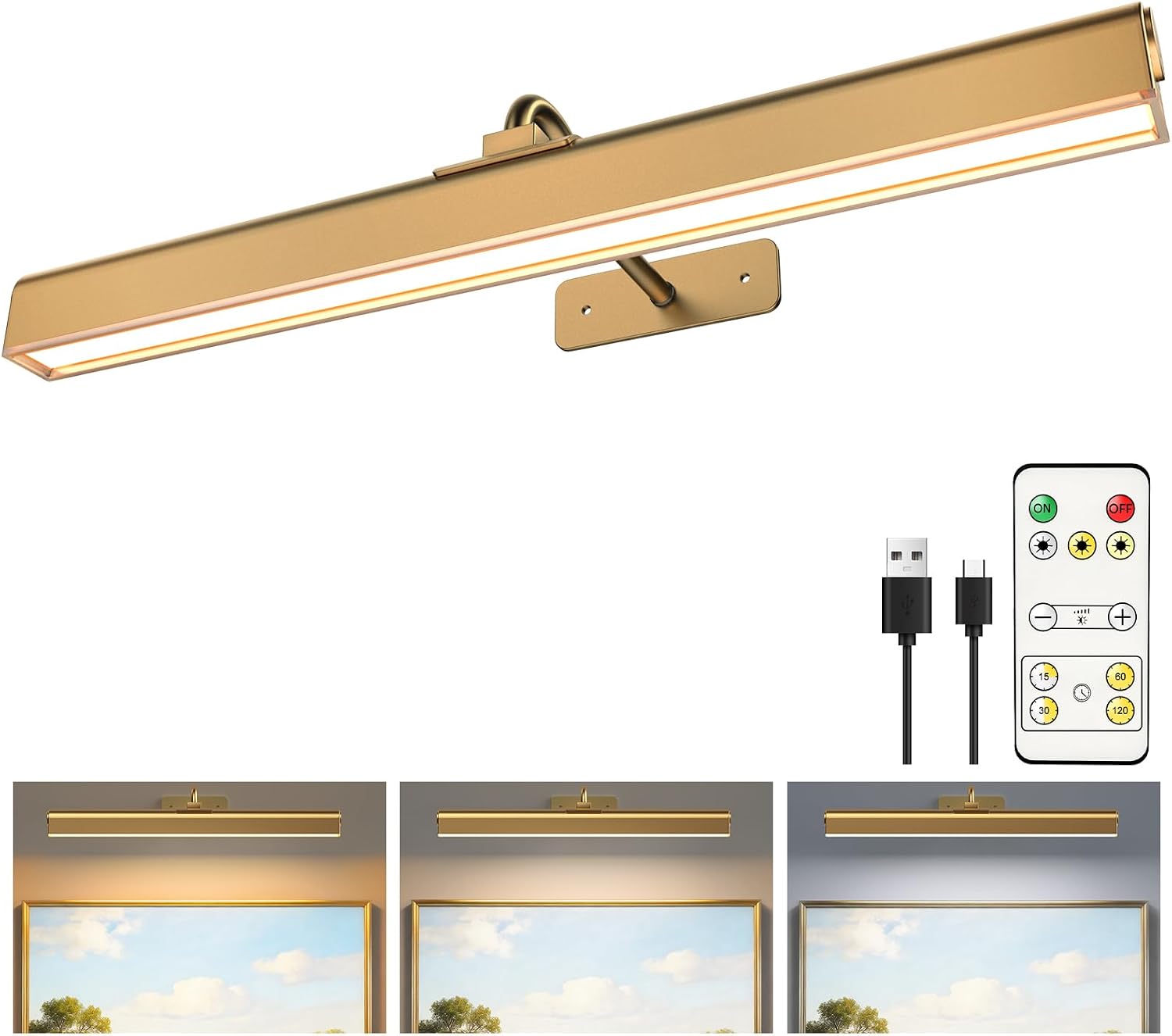 Picture Light for Wall, 5000mAh Rechargeable Cordless 15.8'' Wall Light
