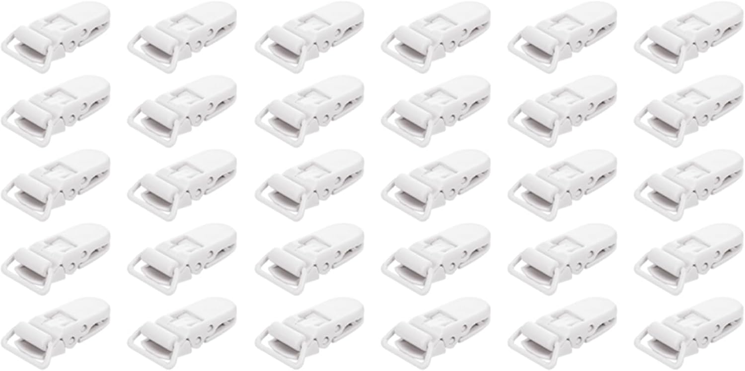 30Pcs Baby Kids T-Shape Plastic Clips Soother Dummy Style Badge Holder White