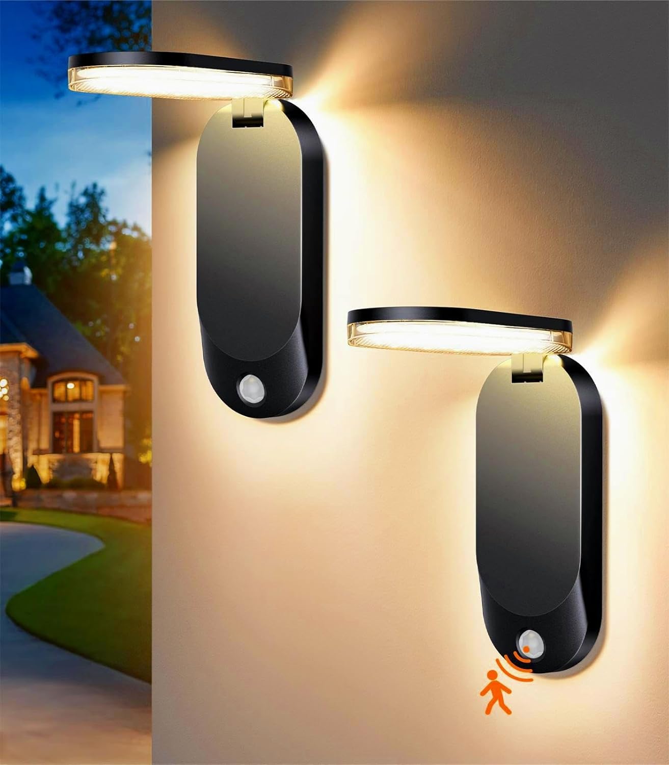 LETMY Solar Lights Outdoor Garden, 2 Pack Solar Security Lights Outdoor Motion Sensor with 2 Lighting Modes, Foldable Design Outdoor Lights Waterproof for Garden Fence Patio Garage [Energy Class A+++]