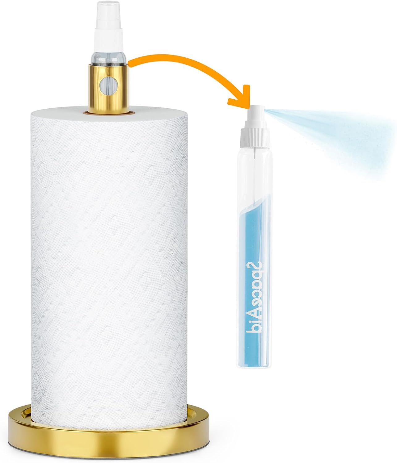 SpaceAid 2 in 1 Paper Towel Holder with Spray Bottle, Countertop Paper Towels Holders Stand with Sprayer Inside Center, Under Cabinet Papertowels Roller for Kitchen and Bathroom (Gold)