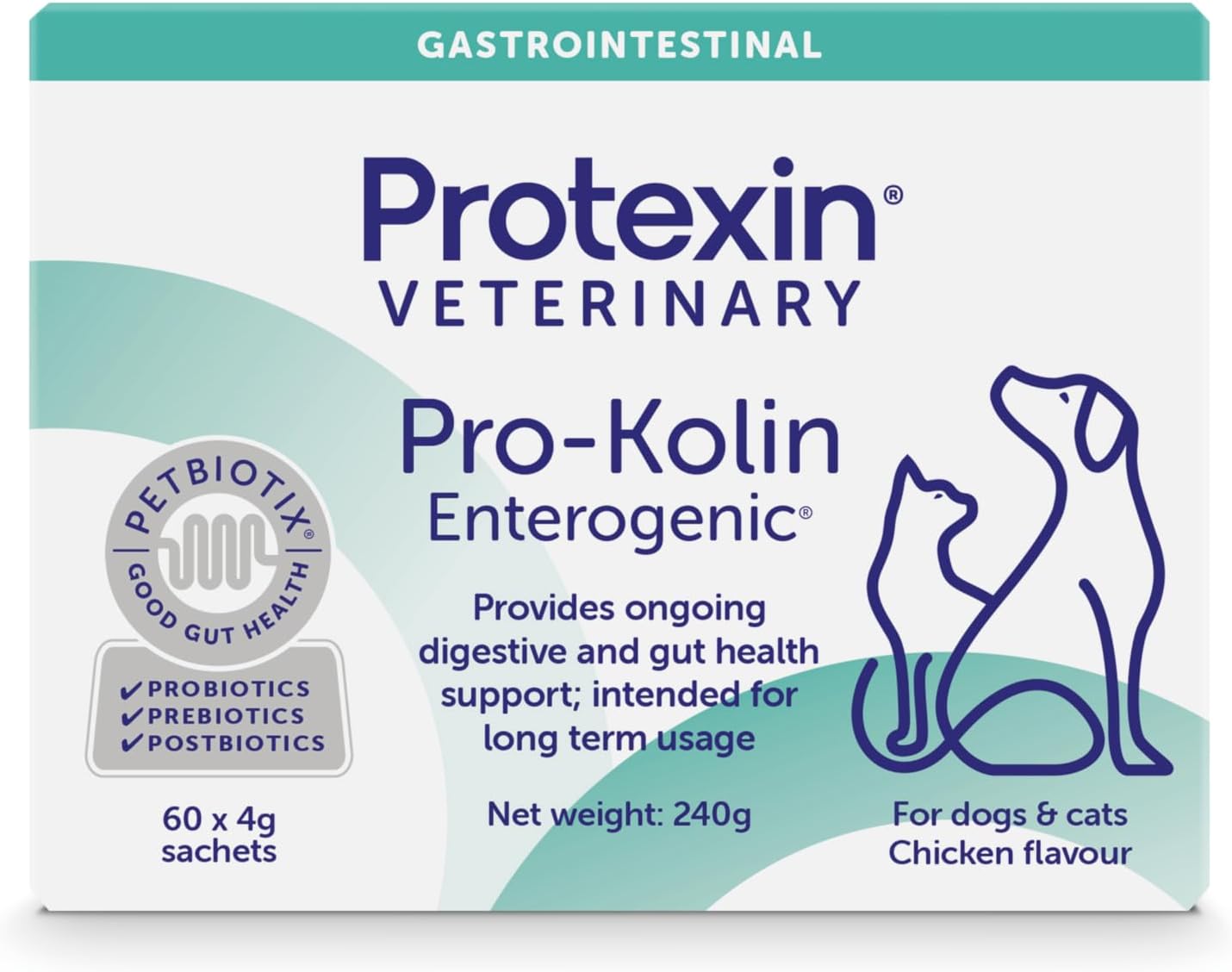 Protexin Veterinary Pro-Kolin Enterogenic Gut Health Sachets for Cats and Dogs, Chicken Flavour, 60 Sachets
