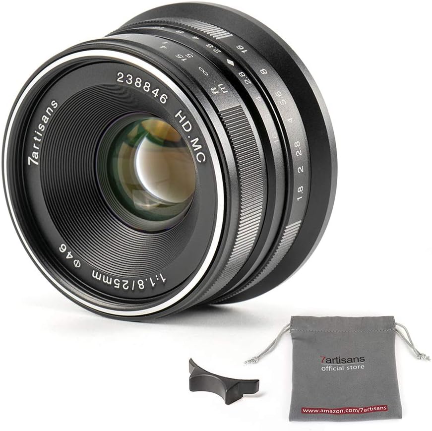 7artisans 25mm F1.8 APS-C Wide -Angle Manual Focus Lens for Sony Emount Cameras Like A7 A7II A7R A7RII A7S A7SII A6500 A6300 A6000 A5100 A5000 EX-3 NEX-3N NEX-3R NEX-F3K NEX-5 NEX-5N (Black)