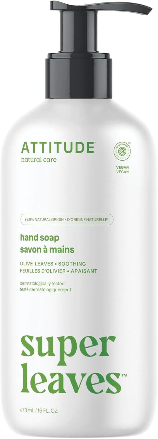 ATTITUDE Liquid Hand Soap, EWG Verified, Plant and Mineral-Based, Vegan Personal Care Products, Olive Leaves, 473 mL