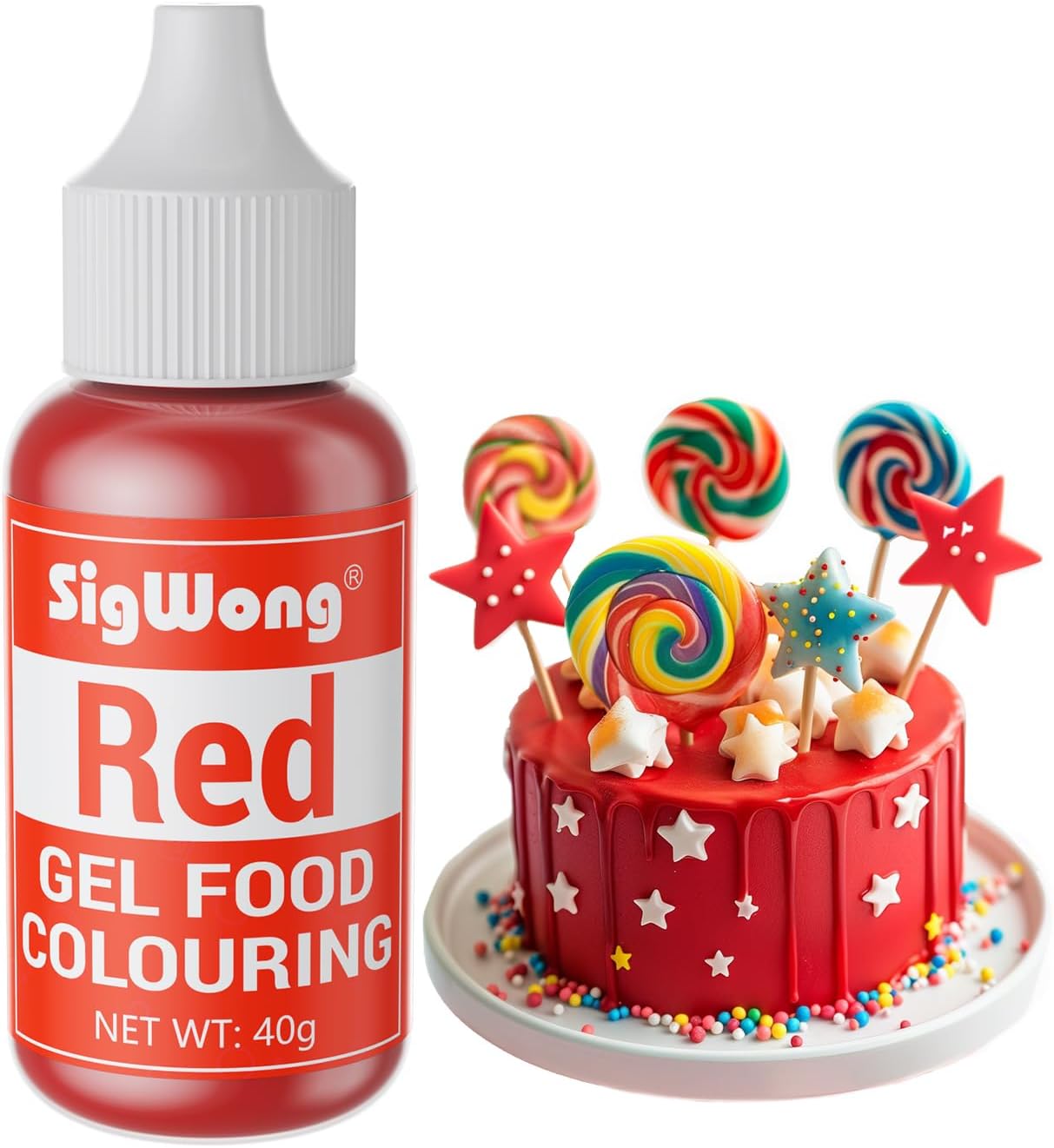 Gel Food Colouring Set, 40g Food Colouring Gel Paste for Baking, Vibrant Neon Food Coloring Dye for Slime, Icing, Cake, Odorless Food Colour for Drinks, Easter Egg, Fondant, Cookie-Red