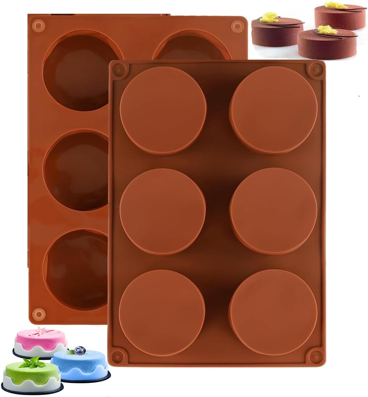 2 Pack Cylinder Silicone Molds 6-Cavity Round Baking Mould for Covered Oreos, Cheesecakes & Vegan Soap Making | Reusable Cupcake, Muffin, Pudding Trays | Dishwasher Safe & BPA-Free