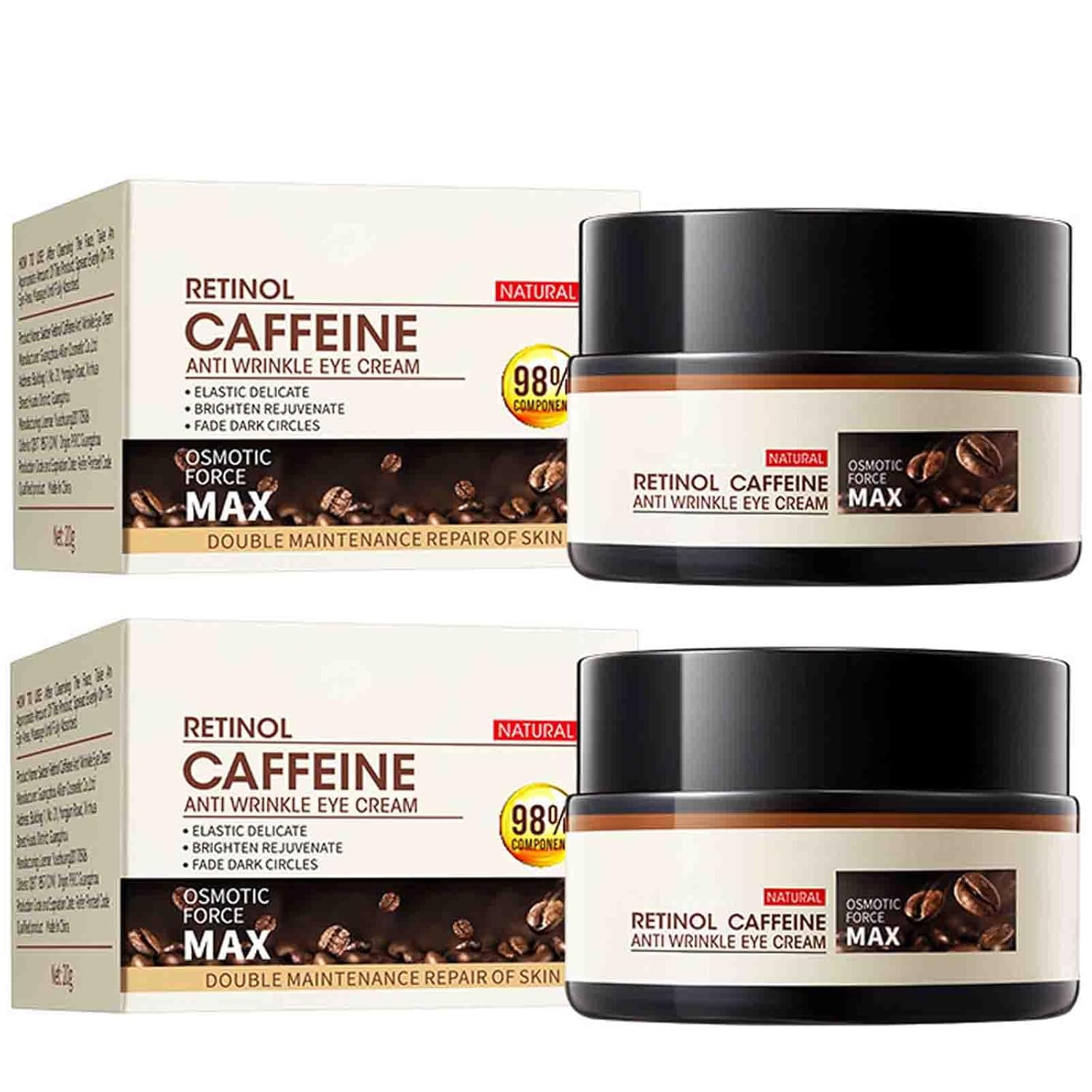 Retinol Caffeine Anti-Wrinkle Cream, Retinol Caffeine Eye Cream, Anti-Aging Eye Cream for Dark Circles & Puffiness (Eye cream-2pcs)