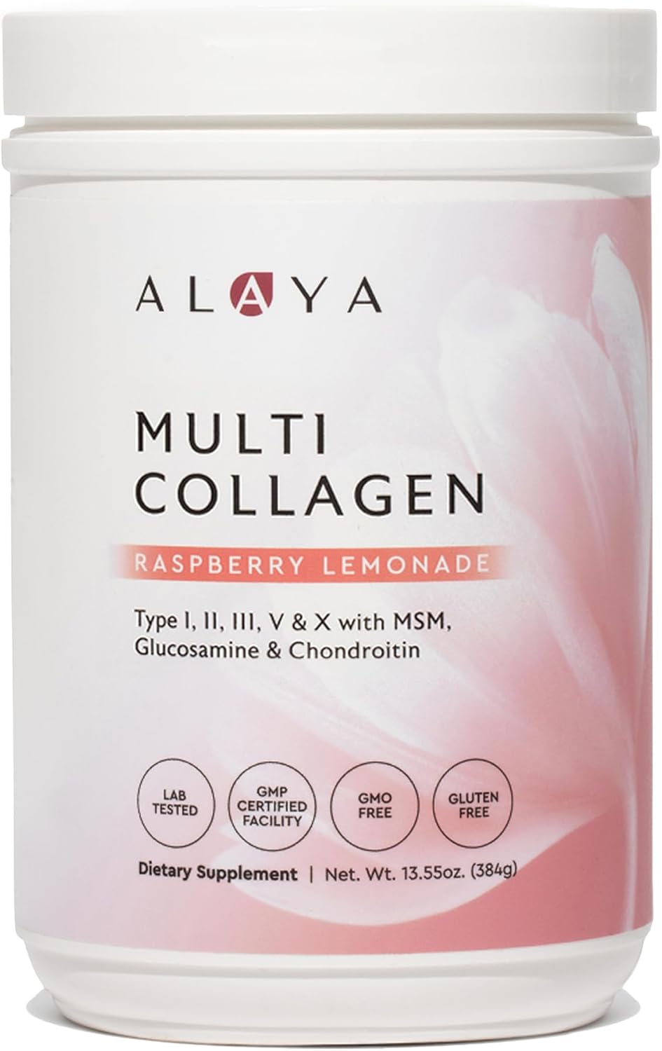 Alaya Multi Collagen Powder - Type I, II, III, V, X Hydrolyzed Collagen Peptides Protein Powder Supplement with MSM + GC (Raspberry Lemonade)
