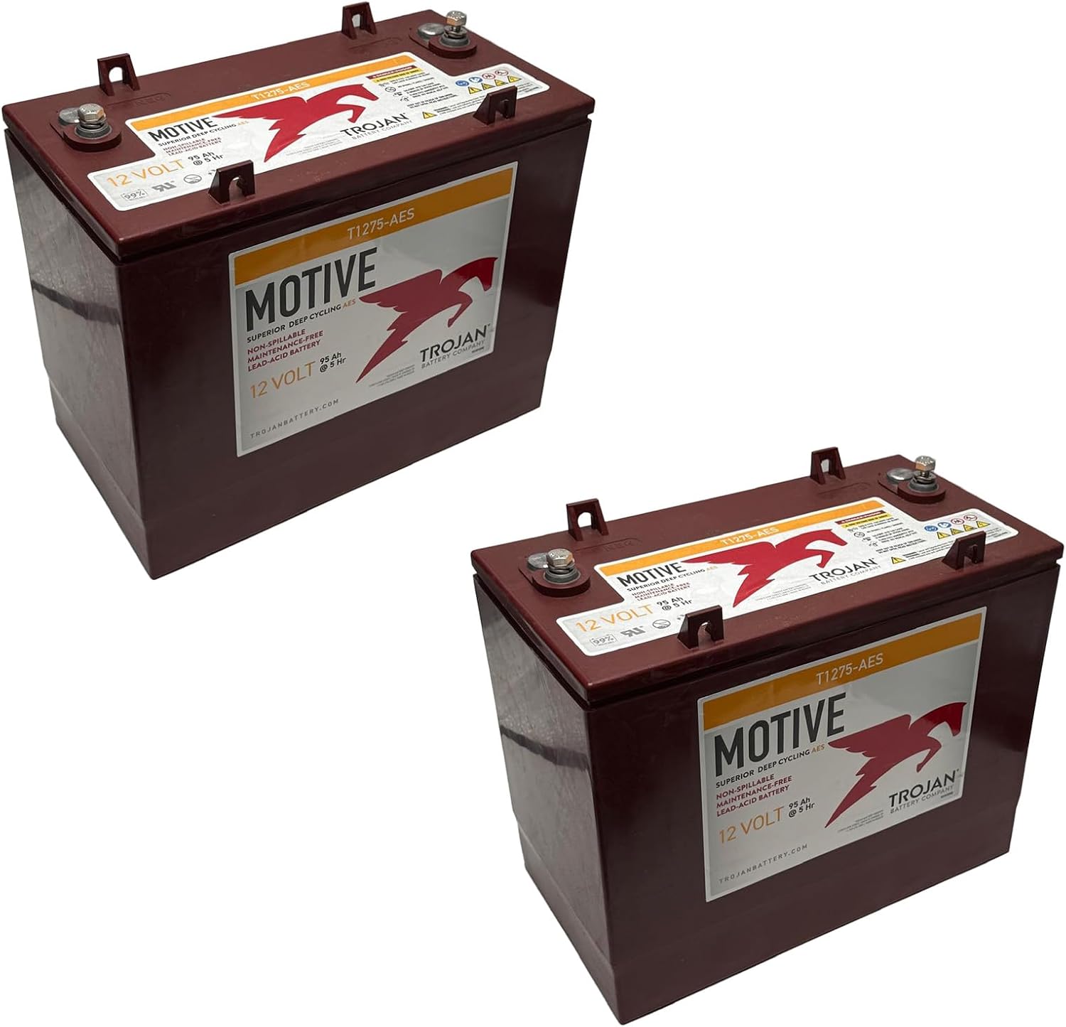 Trojan T1275-AES 12V Advanced Energy Storage Deep-Cycle Battery, 130Ah, Renewable Energy, Off-Grid, Marine, Industrial Use (Pack of 2)