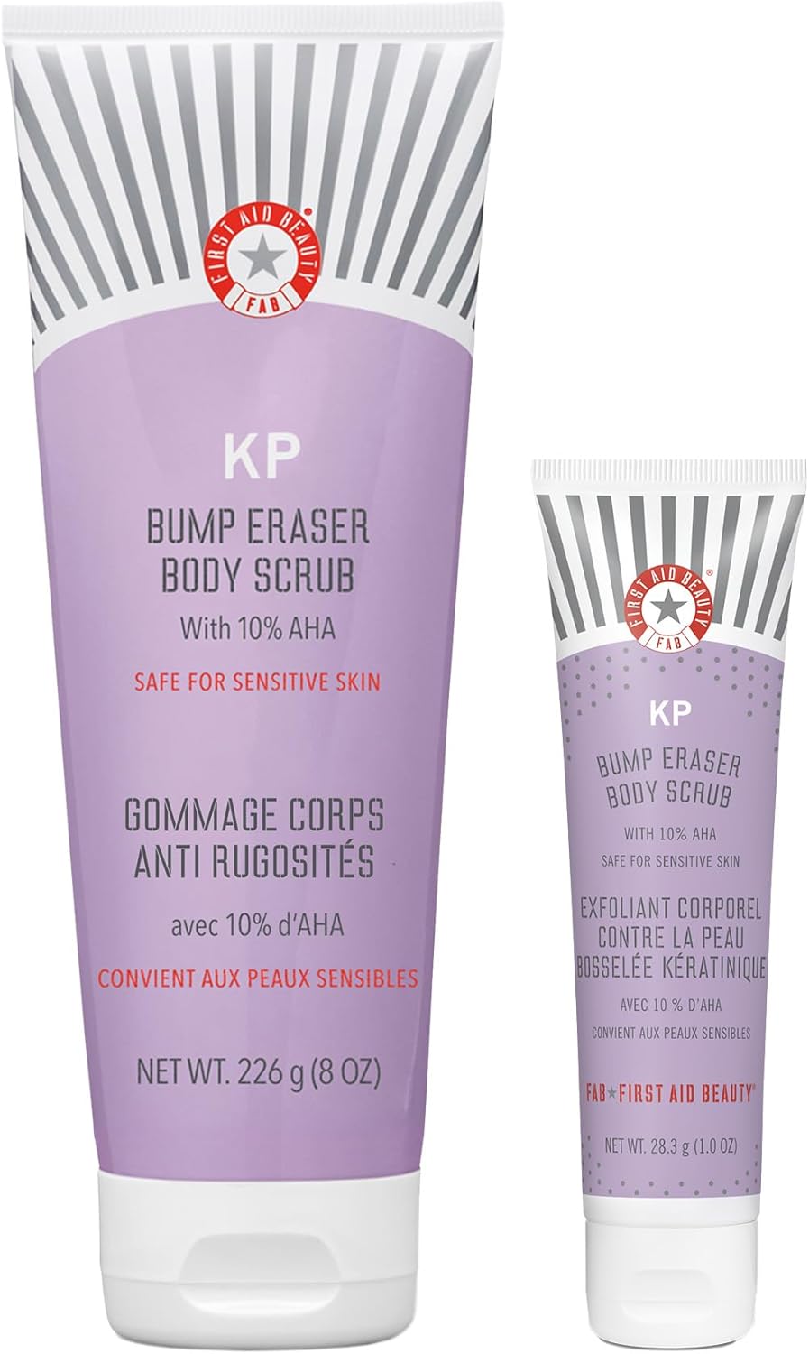 First Aid Beauty - KP Bump Eraser Body Scrub with 10% AHA, Keratosis Pilaris Skin Exfoliater with Glycolic and Lactic acids, Helps Reduce Chicken Skin Bumps, Safe for Sensitive Skin,226g + Bonus 28.3g