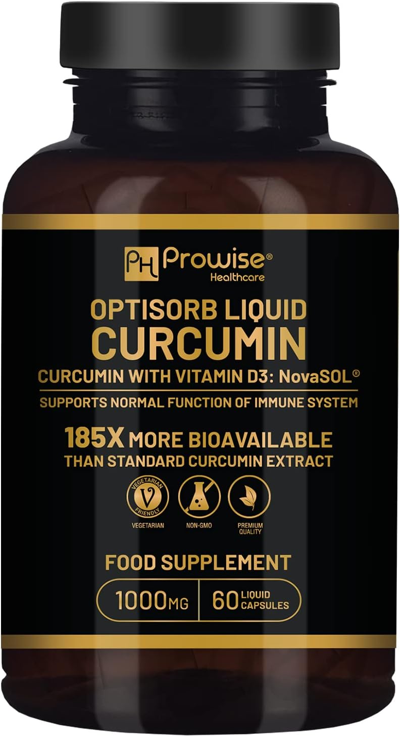 Optisorb Liquid Curcumin with Vitamin D - 60 Liqcaps | 185x Turmeric & Curcumin Bioavailability - Ultra Bioavailable | Liquid Capsules with 1000mg NovaSOL Daily Dosage - UK Manufactured