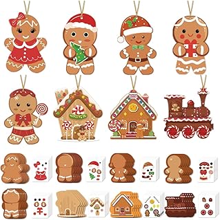 AWEELON 80Pcs Christmas Crafts Kits for Kids Christmas Arts and Crafts DIY Christmas Gingerbread Ornaments Kit Make Your Own Christmas Gingerbread Man Craft Projects for Kids