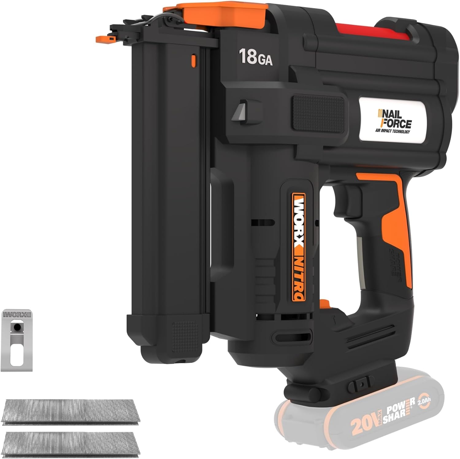 WORX WX844.9 20V Cordless 18 Gauge Narrow Crown Stapler - Efficient Battery Powered Staple Gun for Woodworking, Trim, Cabinets, Underlayment - Quick-Load, Anti-Ejection, Dual Firing Modes - Tool Only