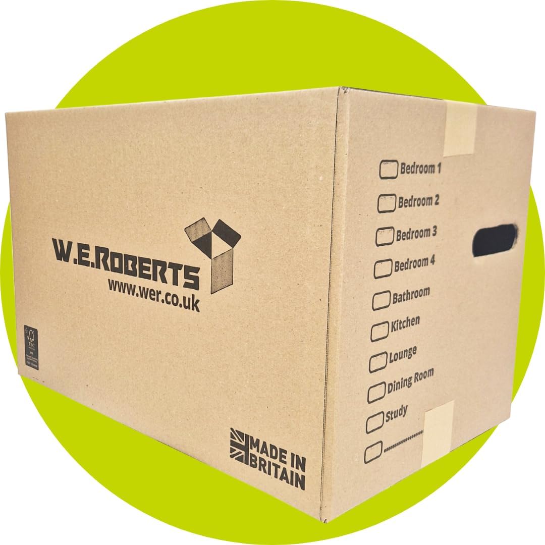 Moving Boxes x 20 Large Strong Cardboard Packing Boxes for Moving House – Ideal for Storage, Moving, and Packing 45.7cm x 28.8cm x 28.8cm with Carry Handles and Room List (20)