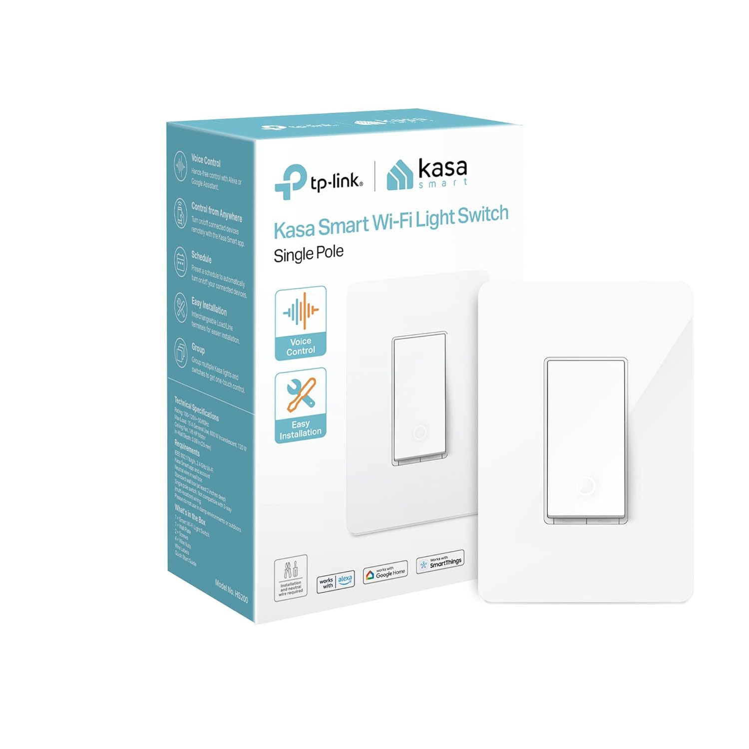 Kasa Smart Wi-Fi Light (Kasa Light Switch, 1-Pole)