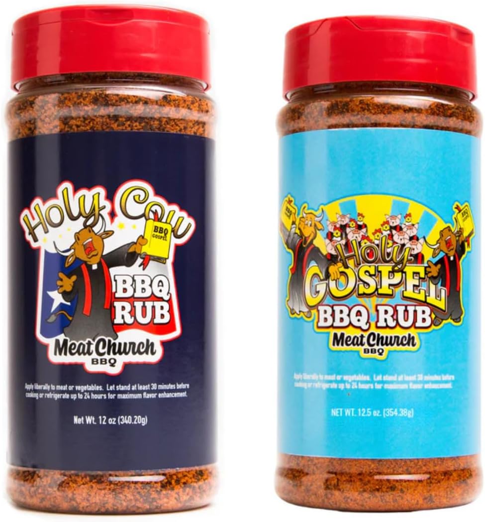 Meat Church BBQ Rub Combo: Holy Cow (12 oz) and Holy Gospel (12.5 oz), One Bottle of Each