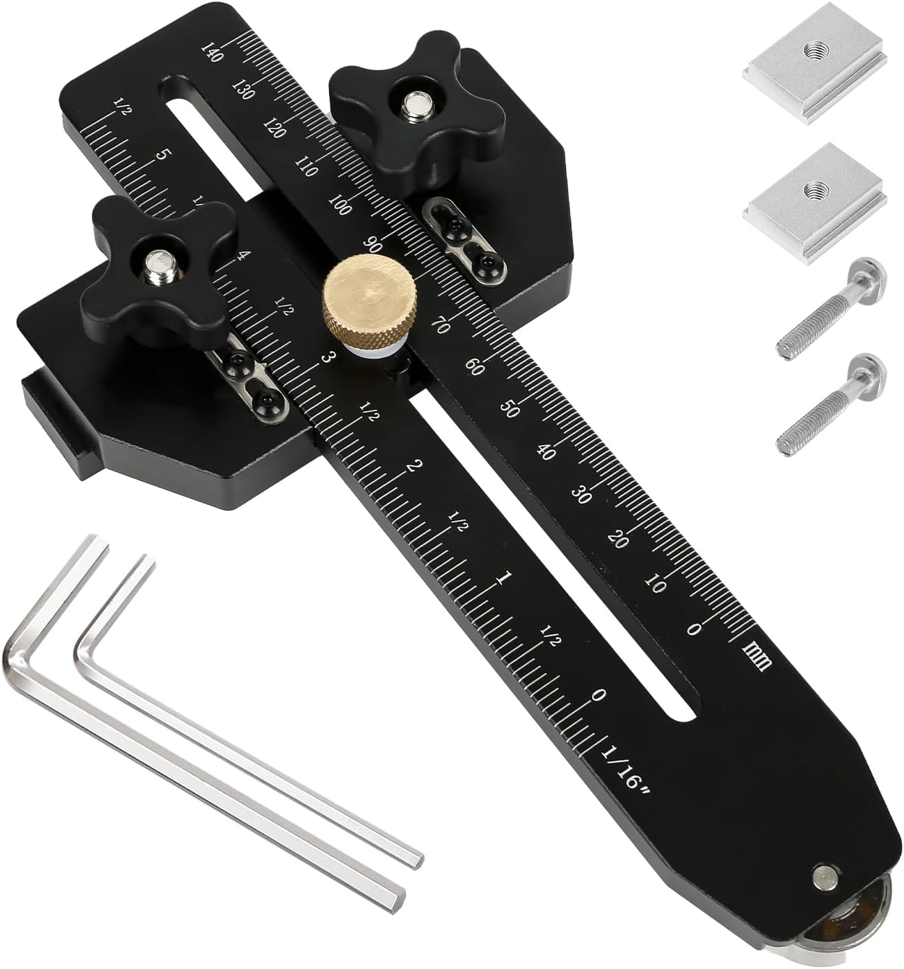 Thin Rip Jig Table Saw Jig Guide, Aluminum Alloy Extended Fast Thin Ripping Guide Adjustable Positioning Fixing Tool for Table Saw Band Saw Router for 3/8" x 3/4" T Slot (Black, 1PC)