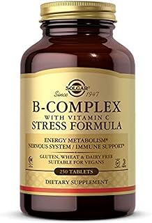 Solgar B-Complex with Vitamin C Stress Formula, 250 Tablets - Energy Metabolism, Nervous System & Immune Support - Non-GMO, Vegan, Gluten Free, Dairy Free, Kosher, Halal - 125 Servings