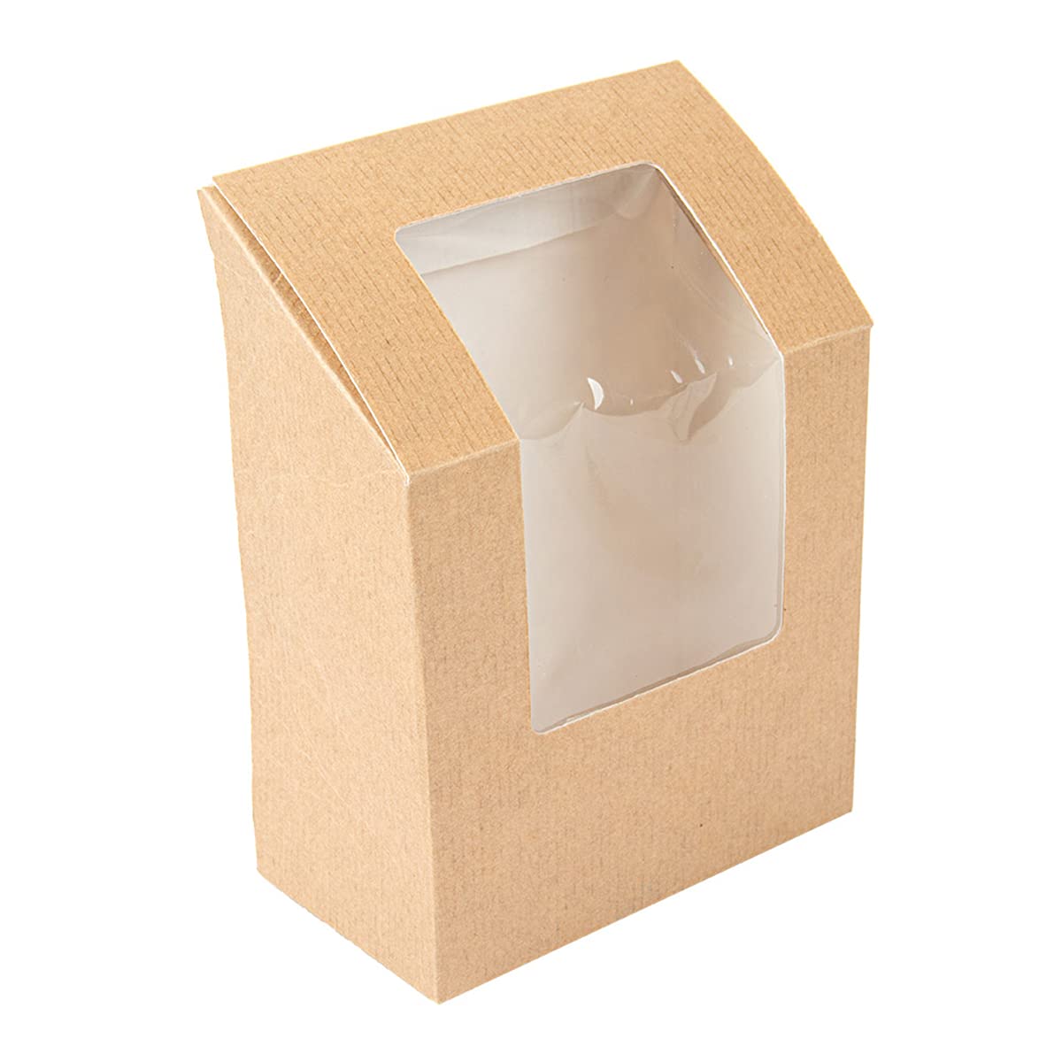 Pack of 100 – Tortilla Boxes with Window 'Thepack' 220 g/m2 + Opp 9.2 x 5.1 x 9.2/12.5 cm Natural Corrugated Cardboard Nano-Micro