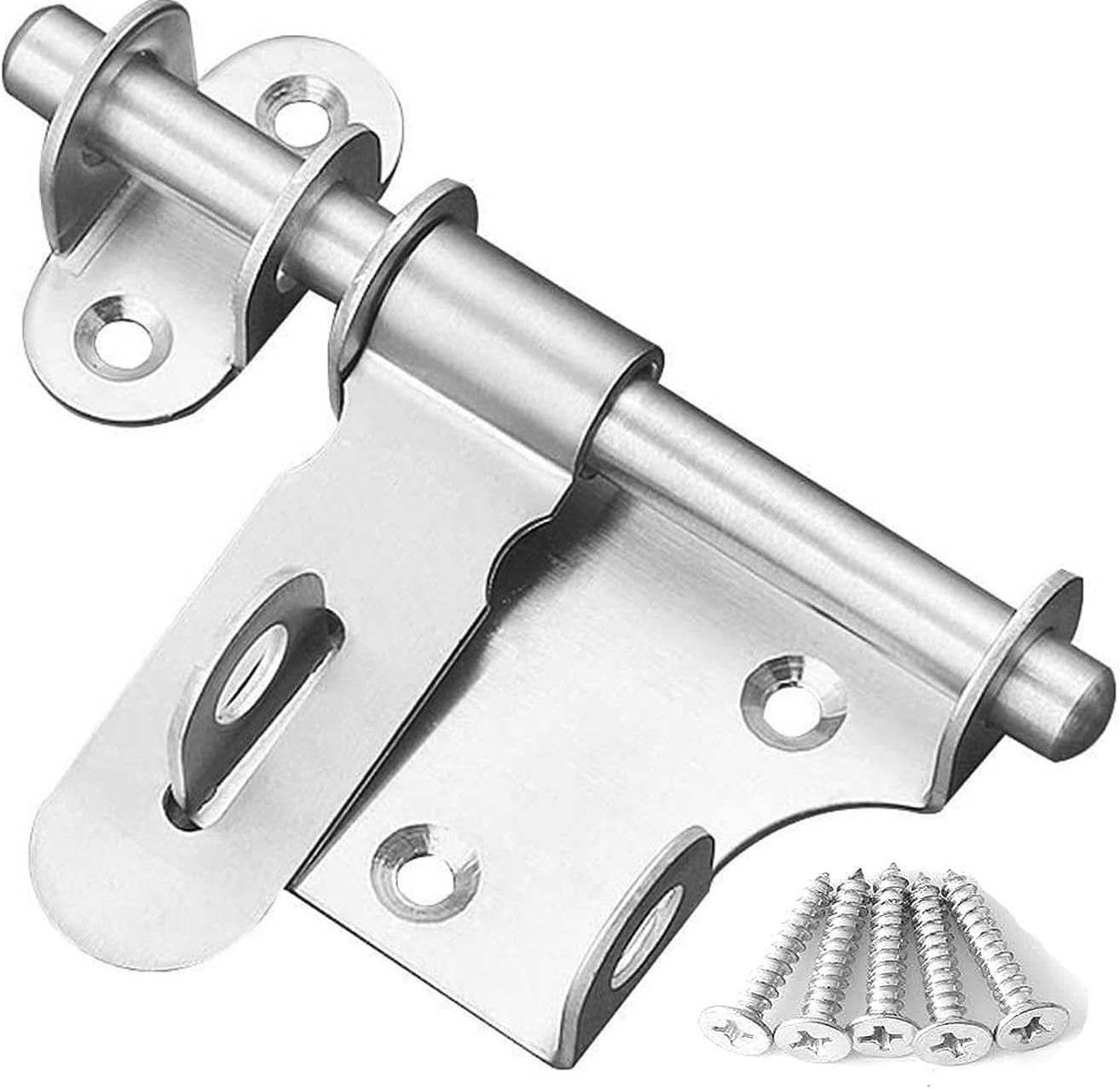 Litensh Slide Gate Latch Bolt Lock with Padlock Hole, Heavy Duty Fence Gate Bolt Latch Locks Hardware for Shed Wooden Fences Barn Yard Doors Outdoor Latch 6 Inch (Silver)