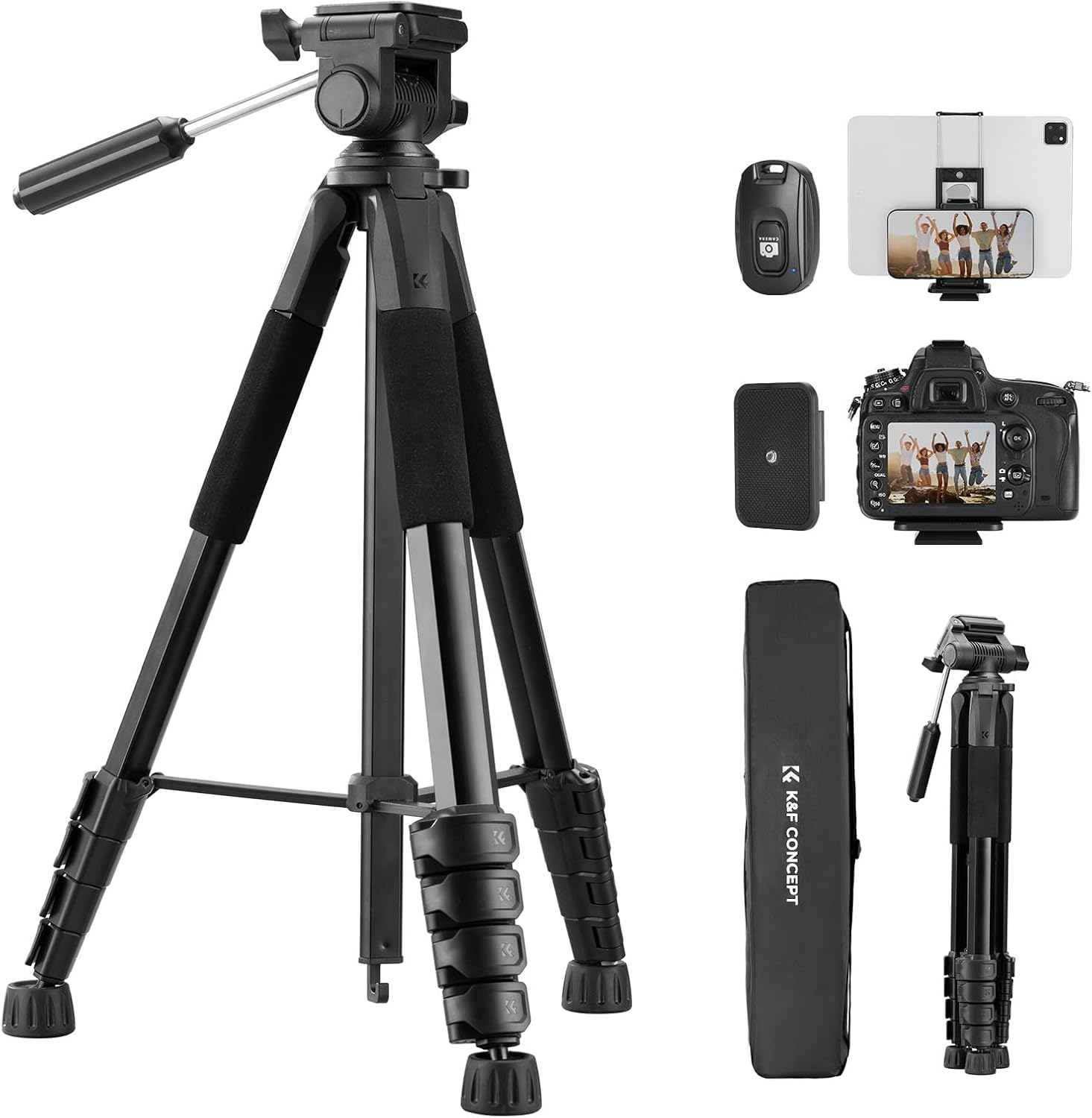 K&F CONCEPT 75"/190cm Compact Camera Tripod, Load Capacity 8kg