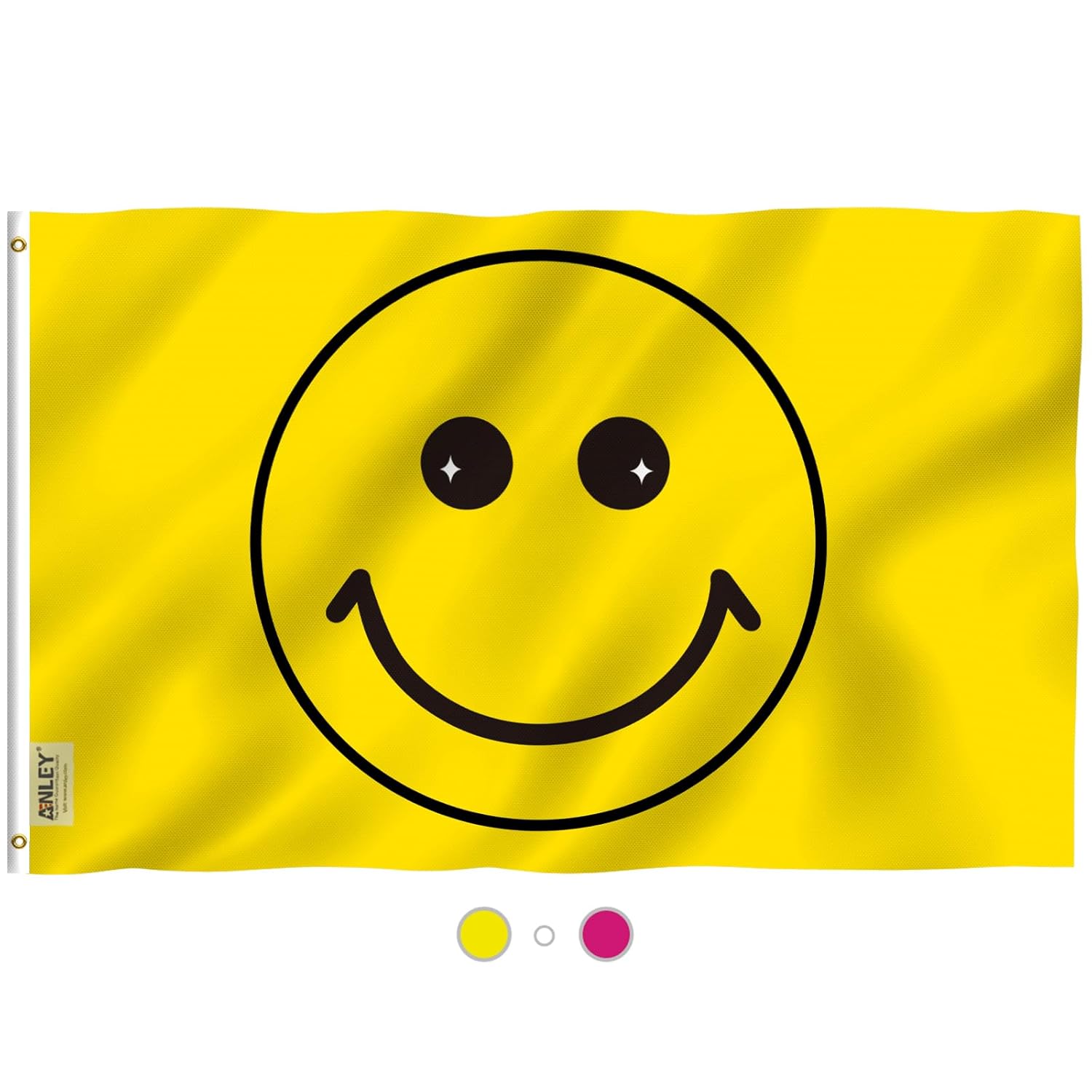 Anley Fly Breeze 3x5 Foot Yellow Happy Face Flag - Vivid Color and UV Fade Resistant - Canvas Header and Double Stitched - Happy Face Flags Polyester with Brass Grommets 3 X 5 Ft