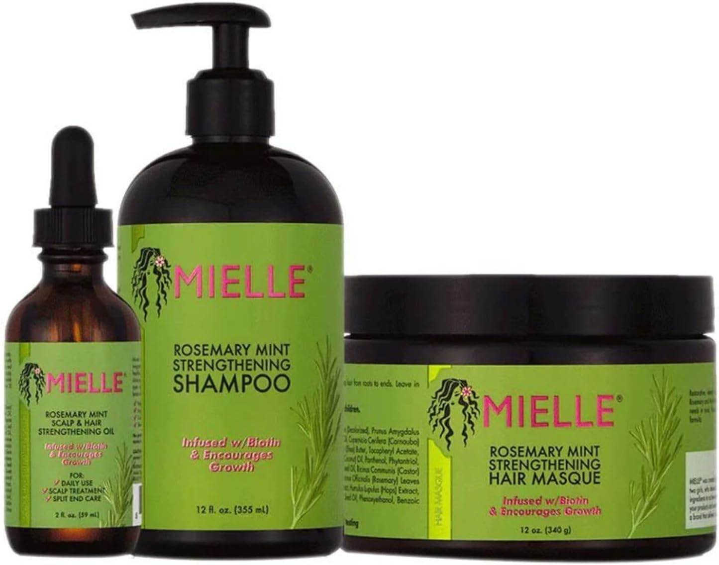 Mielle Organics Mint Rosemary Hair Growth Bundle | Mint Strengthening Hair Mask & Scalp Oil