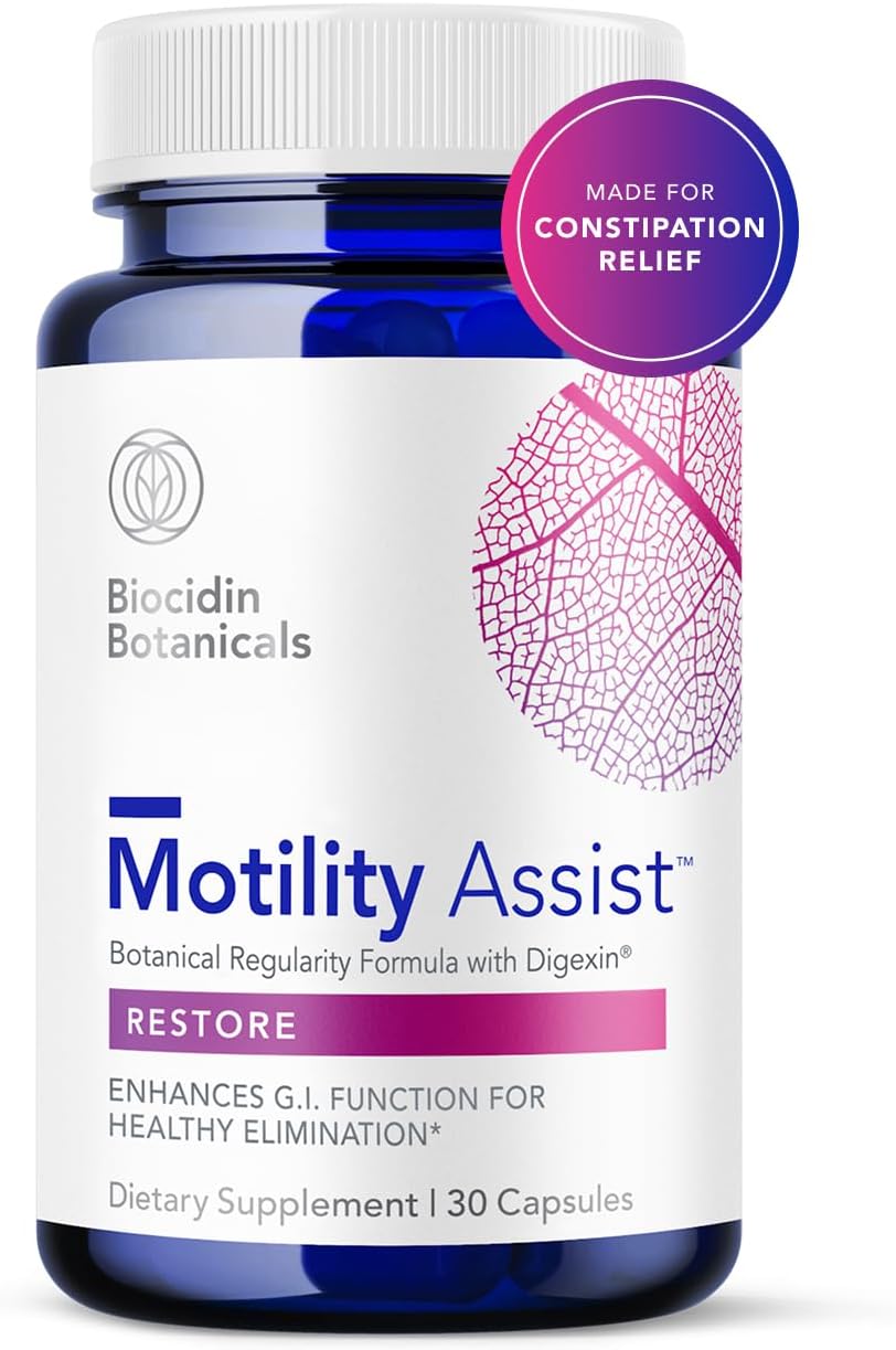 Biocidin Motility Assist - Non-Laxative Gut Motility Supplement & Activator - Botanical Regularity Formula with Digexin for Gut Health - For Gentle Constipation Relief, Eases Bloating & Gas (30 Count)