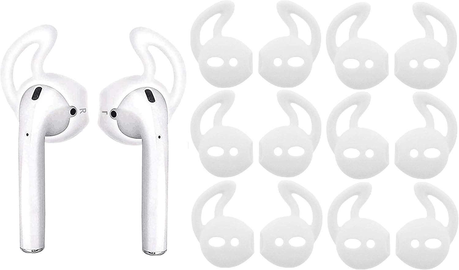 JNSA 6 Pairs Silicone Ear Tips Compatible with Air Pods 1&2,Silicone Soft Anti-Slip Sport Earbud Tips, Anti-Drop Ear Hook Gel Headphones Earphones Accessories Tips (White 6 Pairs)