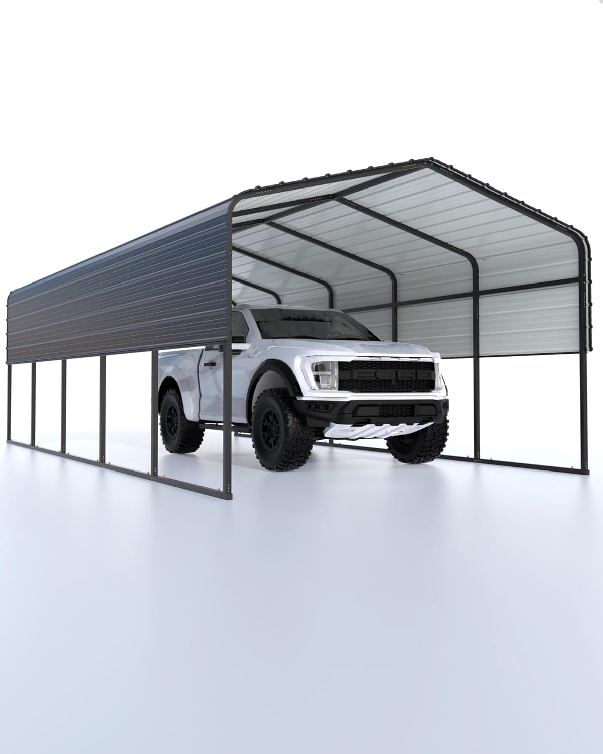 13'x 26'x 10' Heavy Duty Carport, Oversized Metal Garage with Reinforced All-Metal Frame and Galvanized Steel Roof, Permanent Shelter for Boats, Trucks, and Tractors
