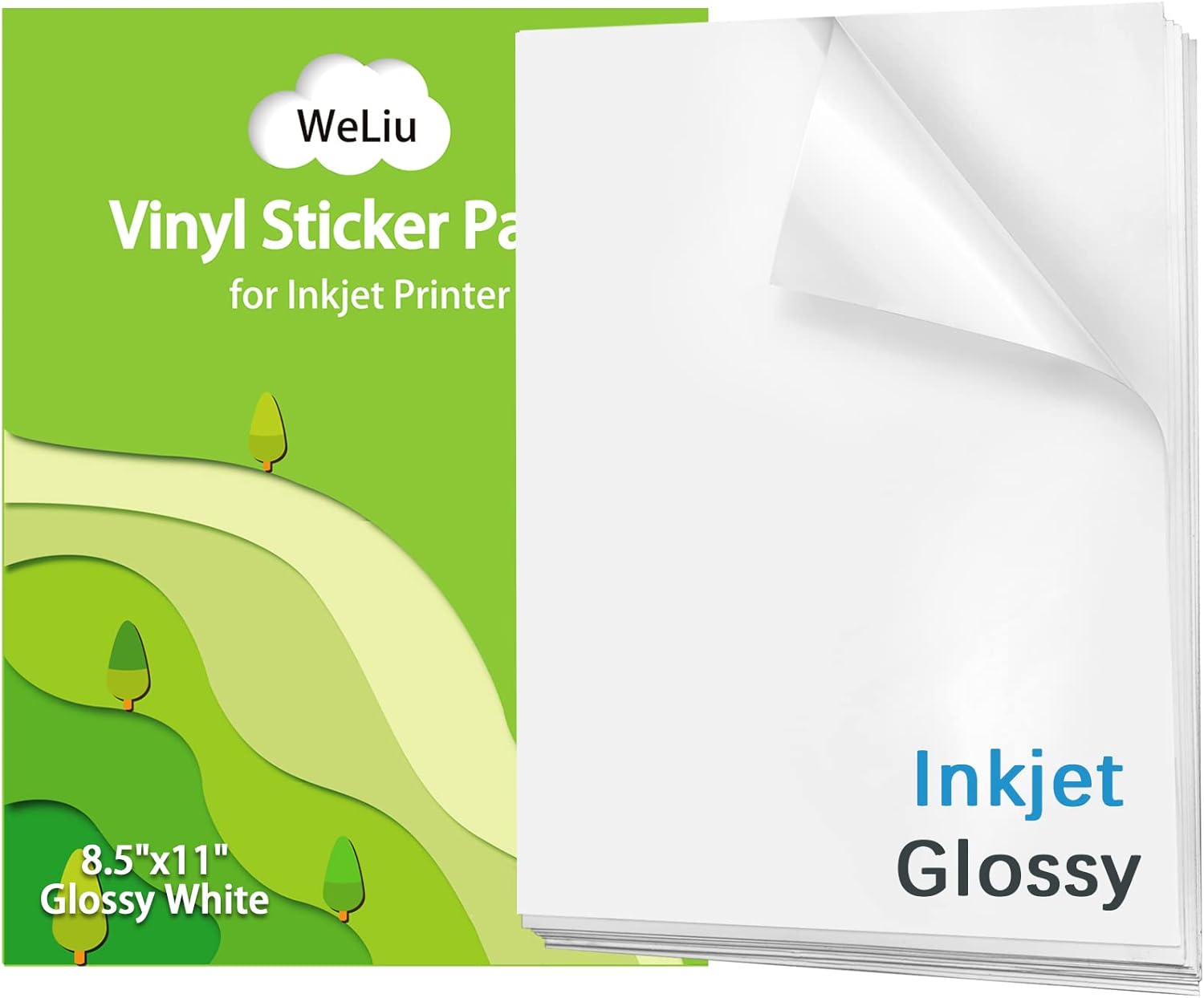 Printable Vinyl Sticker Paper for Inkjet Printer - Glossy White - 21 Waterproof Decal Paper Self-Adhesive Sheets 8.5"x11"- Dries Quickly and Holds Ink Beautifully