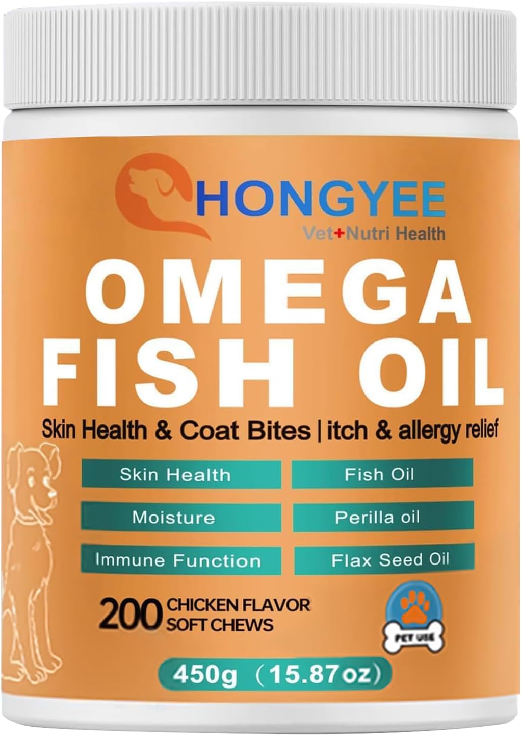 Skin & Coat Care Omega 3 Soft Chews for Pet -Fish Oil for Dogs Healthy Skin | Shiny Fur | Against itching in a Treat Format, All-in-1 Oil