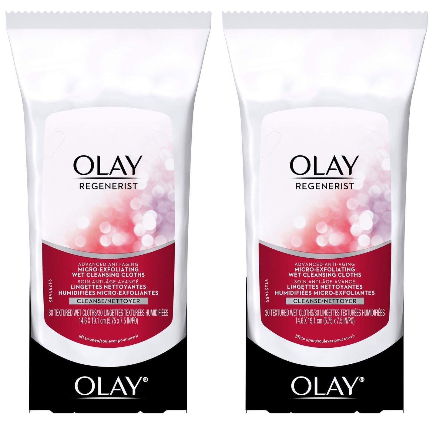Olay Regenerist Micro-Exfoliating Wet Cleansing Cloths 30 Count (Pack of 2)