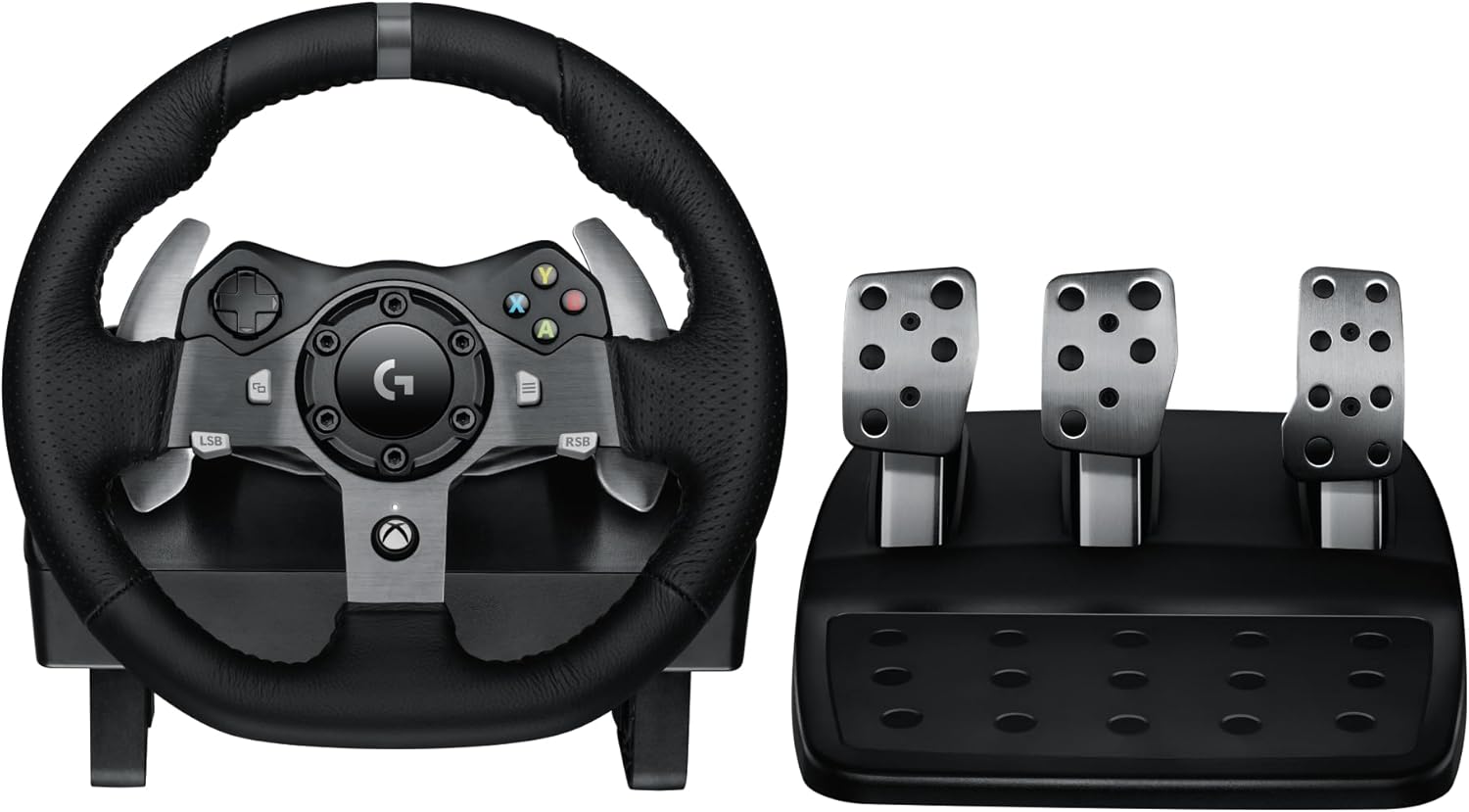 Logitech G G920 Driving Force Racing Wheel and Floor Pedals, Real Force Feedback, Stainless Steel Paddle Shifters, Leather Steering Wheel Cover for Xbox Series X|S, Xbox One, PC, Mac - Black