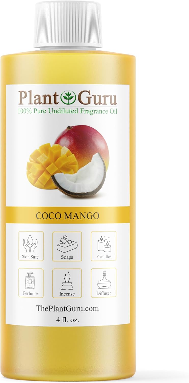 Coco Mango Fragrance Oil 4 fl. oz. Scented Oil for DIY Soap Making, Candles, Bath Bombs, Body Butters. Used in Aromatherapy Diffusers, Burners and Warmers. Great Addition to Lotions and Creams.