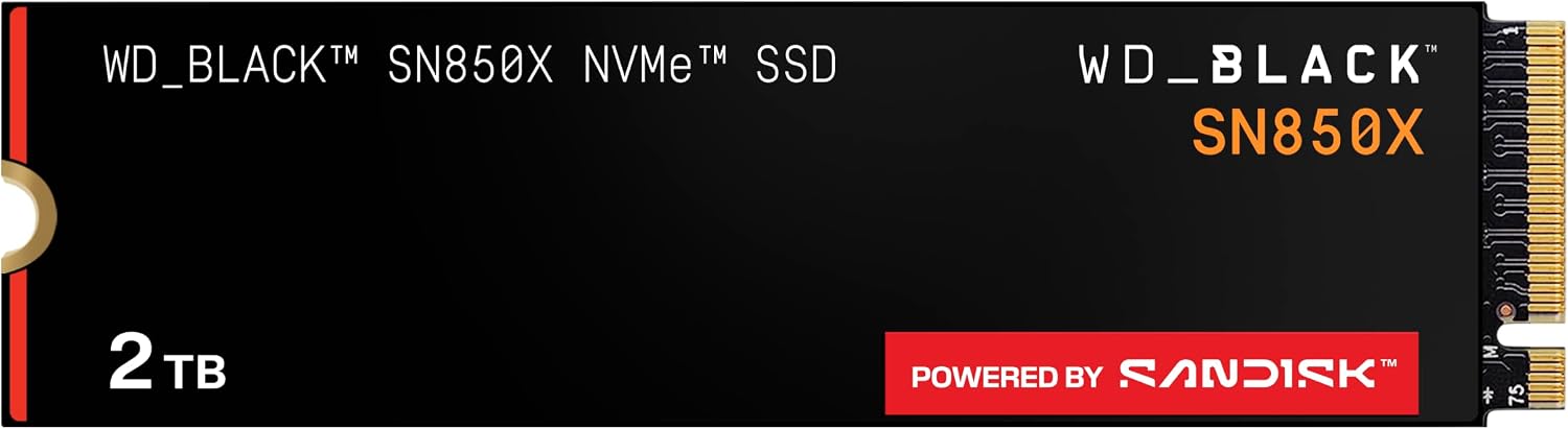WD BLACK SN850X NVMe SSD 2TB (Up to 7,300 MB/s read speed, Up to 6,600 MB/s write speed, M.2 2280, PCIe Gen4, Gaming Storage Expansion, High Performance Internal solid state drive) POWERED BY SANDISK