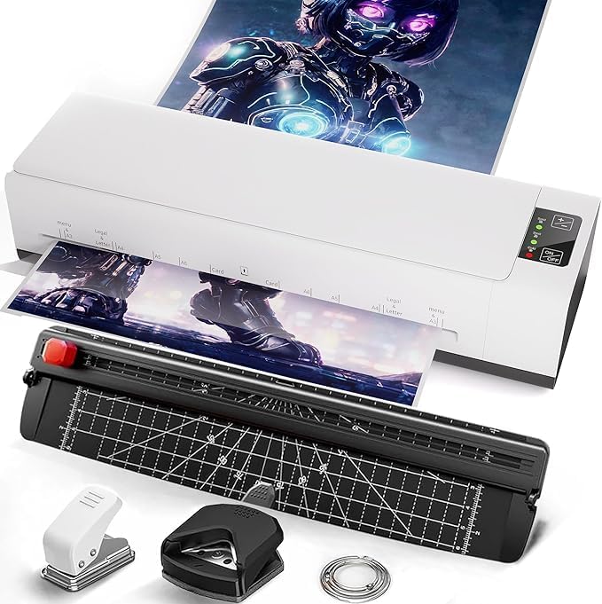 13 Inch Laminating Machine, 9-in-1 A3 Cold & Hot Laminating Machine with Laminating Sheets, Thermal Sensitive Laminator with Rapid Heating Technology, for Home, Office or School Supplies, White