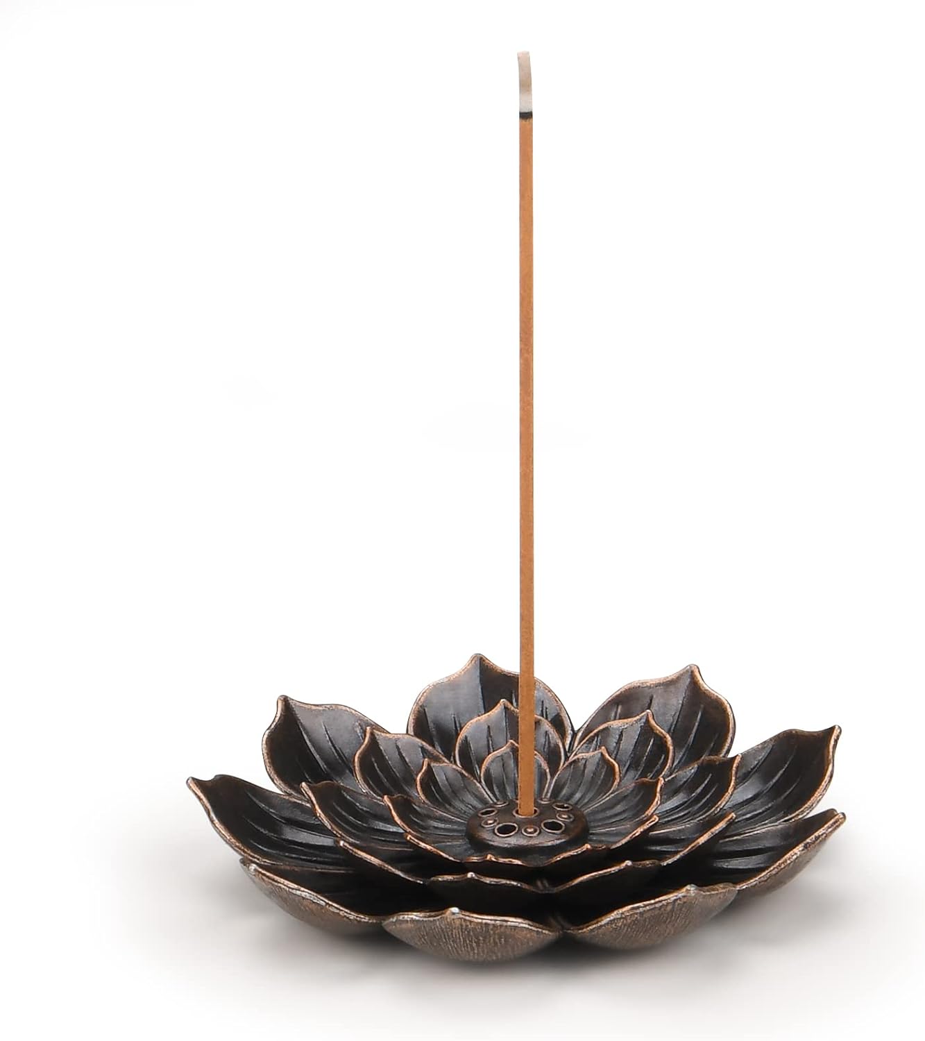 SLKIJDHFB Lotus Incense Holder Brass Stick Holder Cone Coil Burner with Detachable Ash Catcher for Home Office Yoga Meditation
