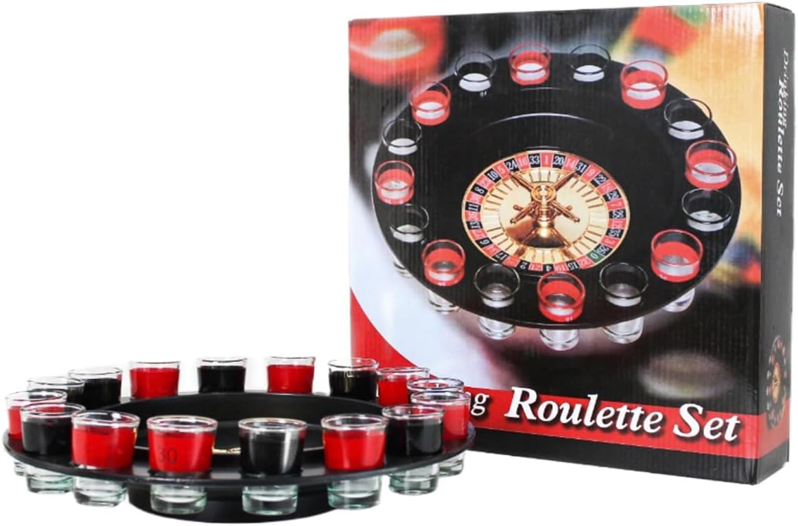 The Most Popular Roulette Drinking Game Ultimate Shot Glass Roulette Drinking Games for Adults - 16pcs Red/Black Set for Party, Black Elephant, Adult Game Nights - Spin &