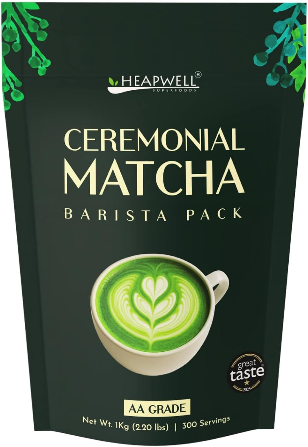 Heapwell Matcha Ceremonial AA-Grade -1 kg | Big Barista Edition Pack | Authentic Japanese Green Tea Matcha Powder | Perfect for Cafe, Bakery, Restaurant | Contains L-Theanine & Antioxidants