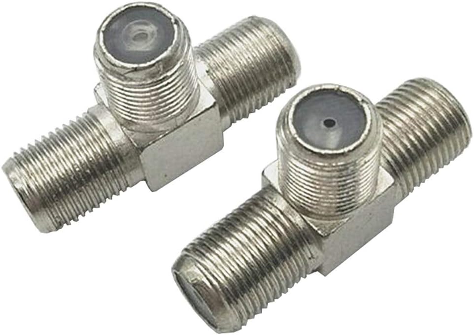 F-Type RG6 Coax Cable Splitter Combiner Adapter Connecter for TV Video Antenna Cable Satellite (2 Pack, 3-Way F-Type Female to 2 Female)